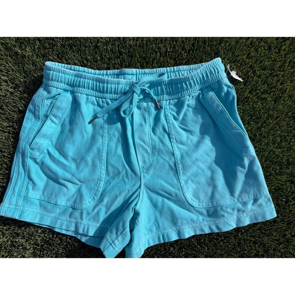 Athleta Retreat‎ Linen Mid-Rise 4" Shorts Aqua Stretch Waist Women's Small